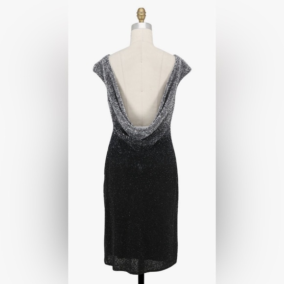 Pamella Roland Silk & Sequin Gunmetal & Black Draped Open Back Dress size 8 - Picture 16 of 16